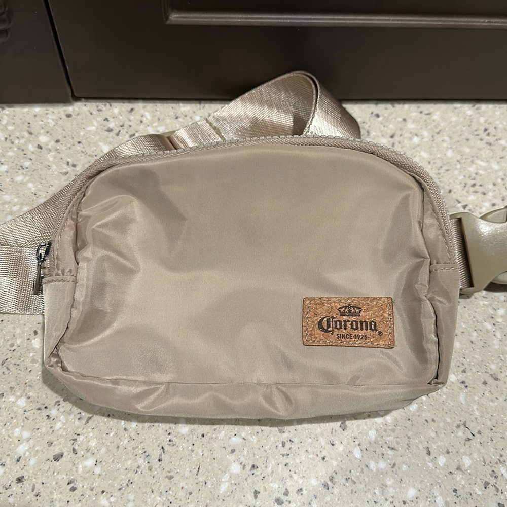 NEW! CORONA Zippered Tan Belt Bag/Fanny Pack With Cork Patch